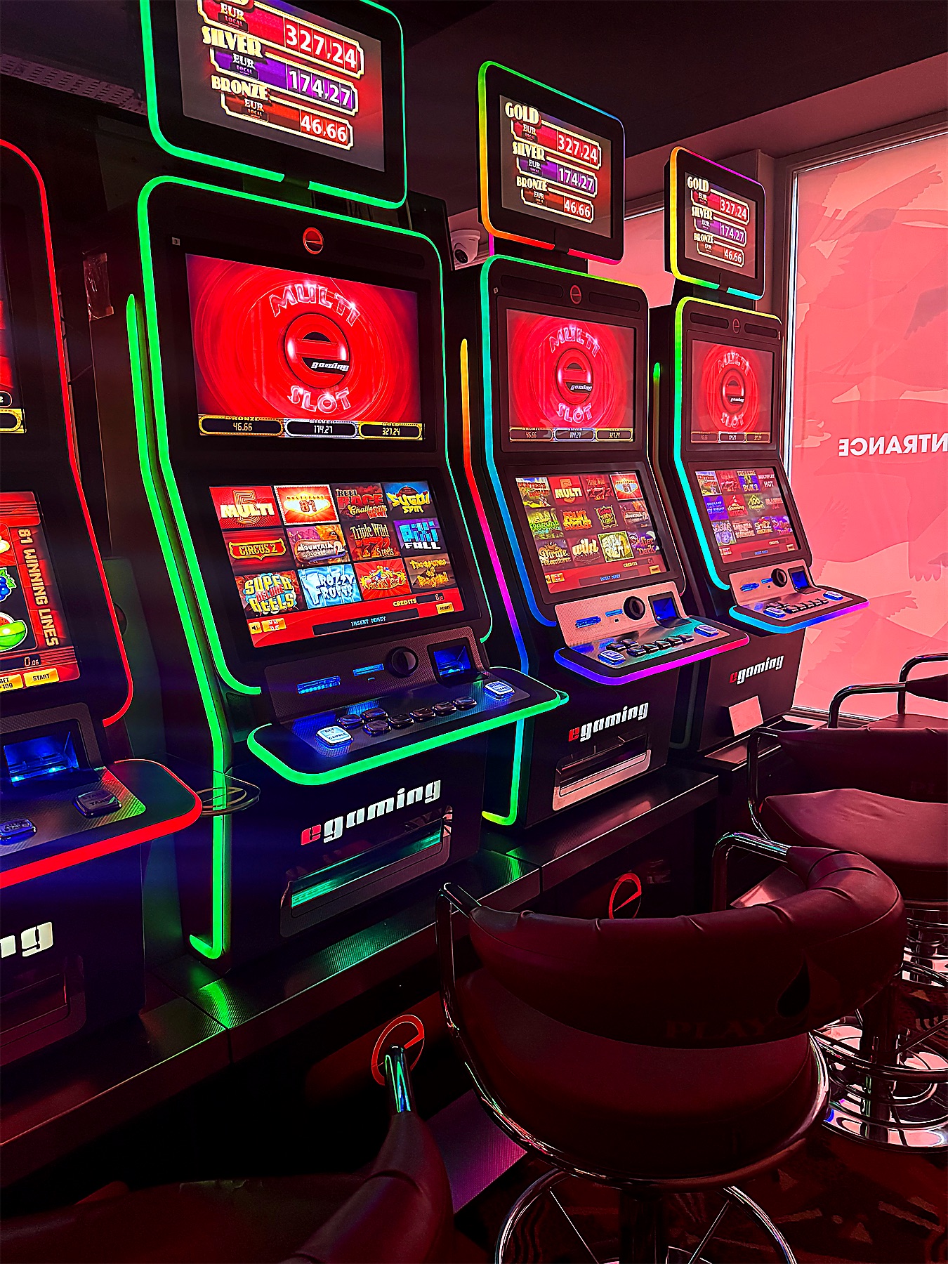Machines lit in red